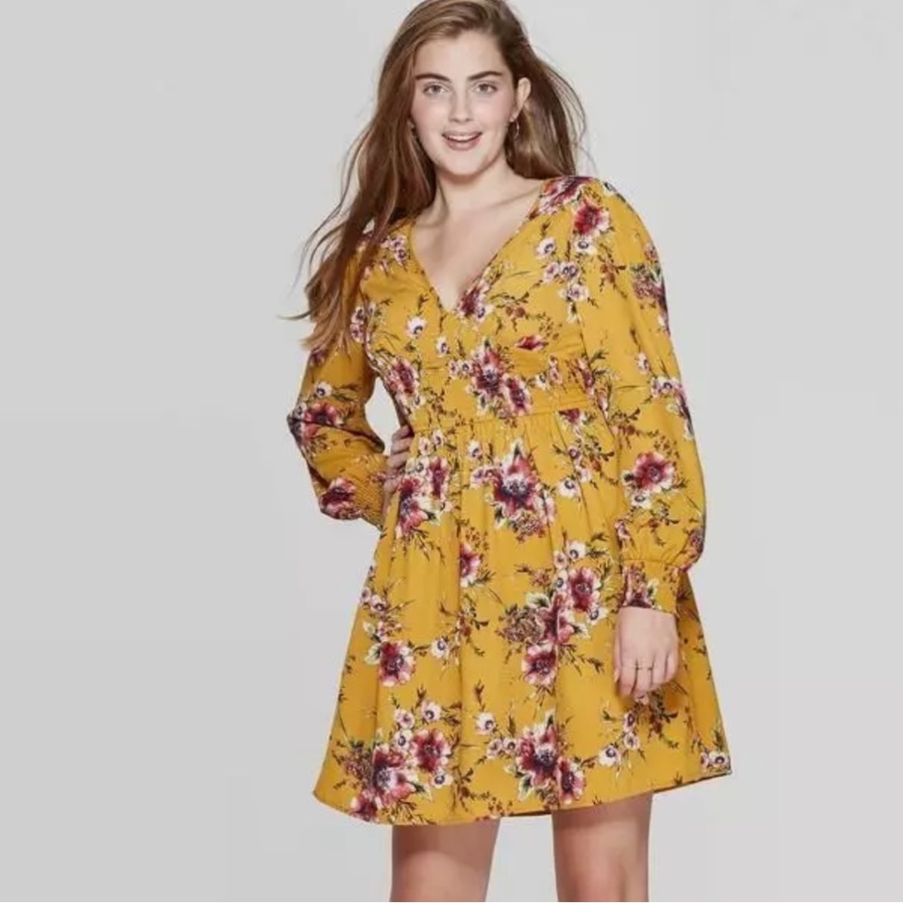 XHILARATION Womens Long Sleeve Floral Boho Dress with Pockets Size Medium
